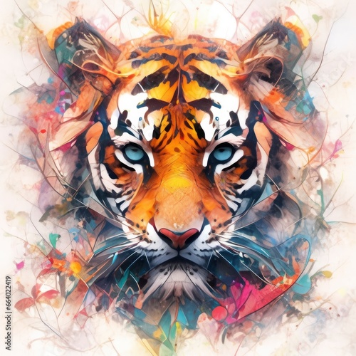 Watercolor tiger head. AI Generated