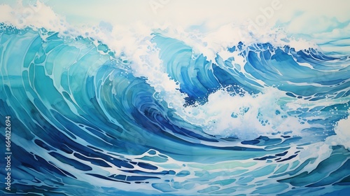 Illustration of an ocean wave in soft blue tones. Decorative background