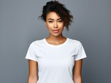 Elegant Young Woman Posing in Classic White Tee: Versatile Blank Canvas Ideal for Fashion Design Mockups