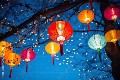Colorful festival lanterns during the Chinese traditional holiday season. photo