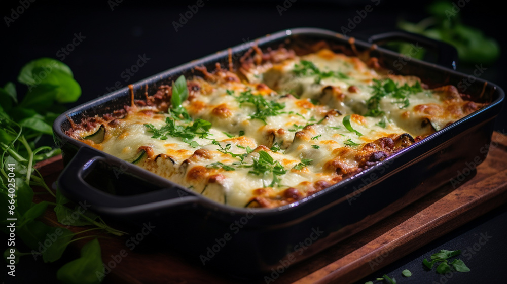 cheese casserole with minced meat and herbs