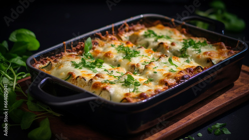 cheese casserole with minced meat and herbs