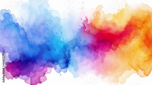A vibrant and abstract explosion of colorful paint on a clean white canvas