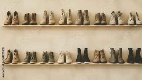 Generative AI, Shoes store aesthetic background, muted neutral colors