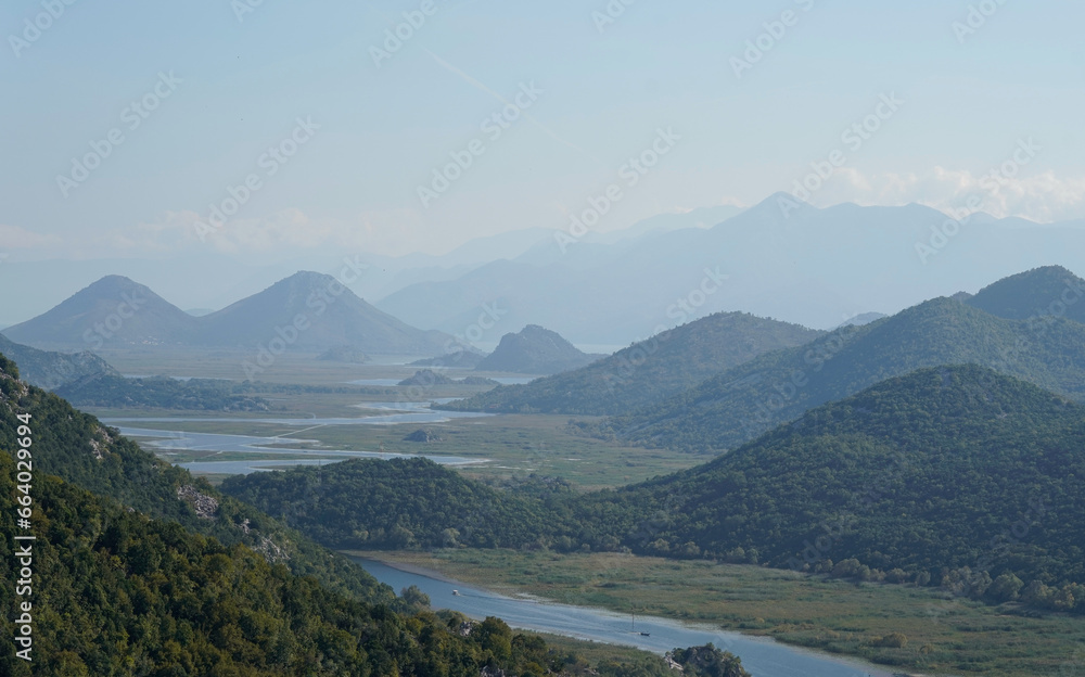 Naklejka premium River and hills in the Lake Skadar National Park, Montenegro