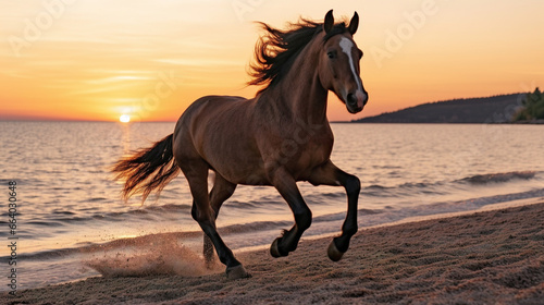 horse running on the beach Generative AI