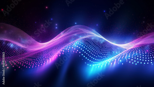 Abstract neon digital blue and purple glowing mountain waves background
