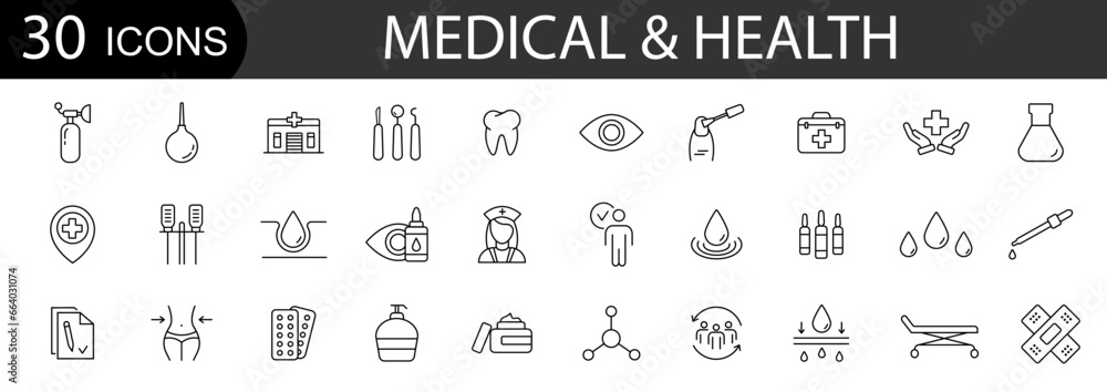 Medicine and Health icon.  Medical care service symbol collection. Vector illustration.