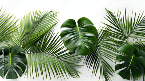 Tropical Paradise, Lush Palm Leaves Against a White Background © NE97