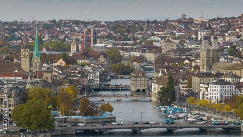day time zurich city center famous lakeside bay traffic bridge aerial panorama 4k timelapse switzerland day time zurich city center famous lakeside bay traffic bridge aerial panorama 4k timelapse switzerland
