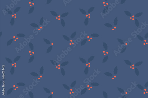 seamless christmas pattern with holly berry leaves; great for wrapping, textile, wallpaper, greeting card- vector illustration