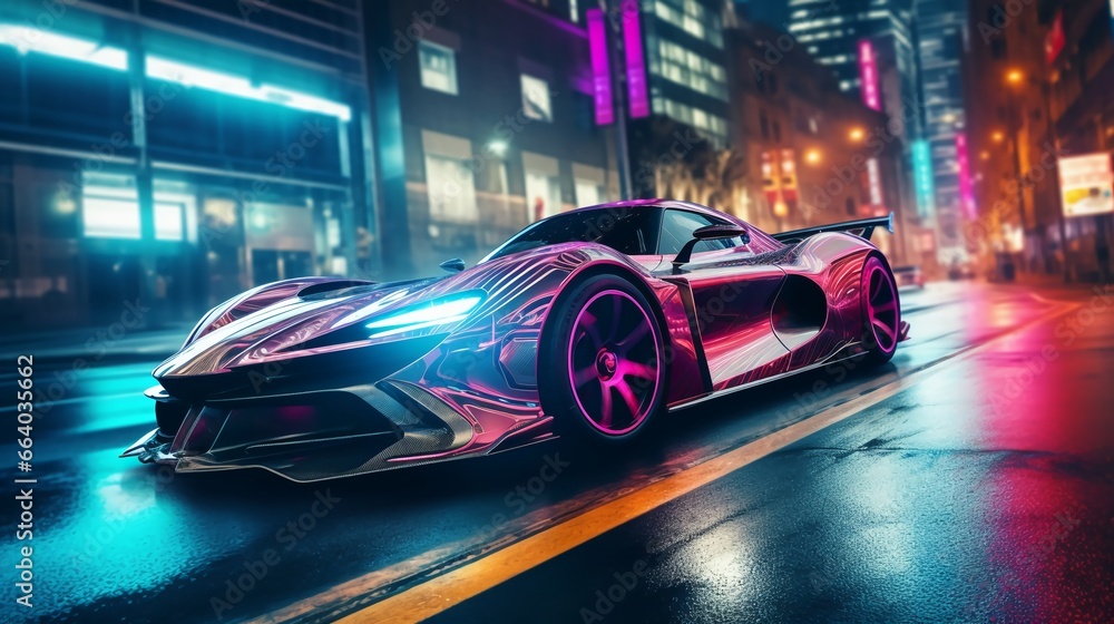 Car on the street of a night city.