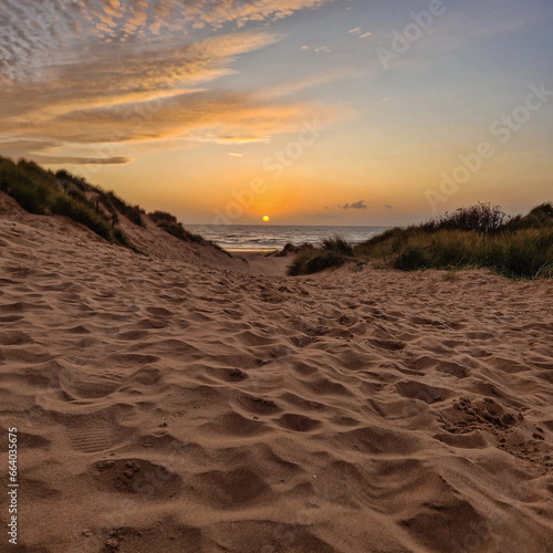 Formby beach near Liverpool England, sunset view. photo