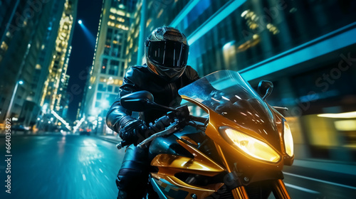 Motorcycle on the street of a night city