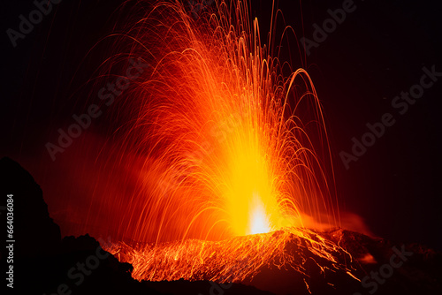 erupting volcano on the island of Stromboli photo