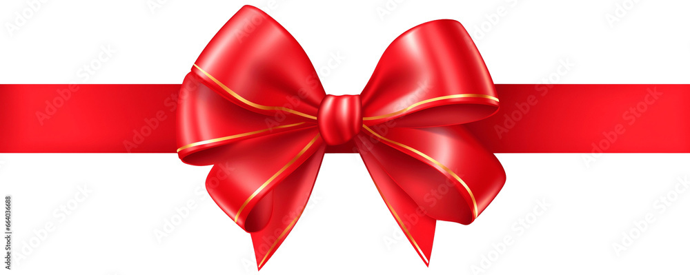 Red ribbon with a red bow. Red ribbon for gift decoration. Isolated on a transparent background. Red ribbon with a red bow. Red ribbon for gift decoration. Isolated on a transparent background.