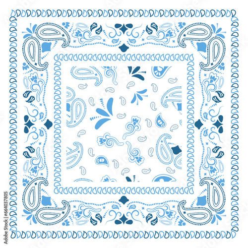 White bandana kerchief paisley fabric patchwork abstract vector seamless pattern.