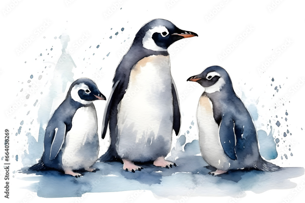 Obraz premium Watercolor illustration of penguins