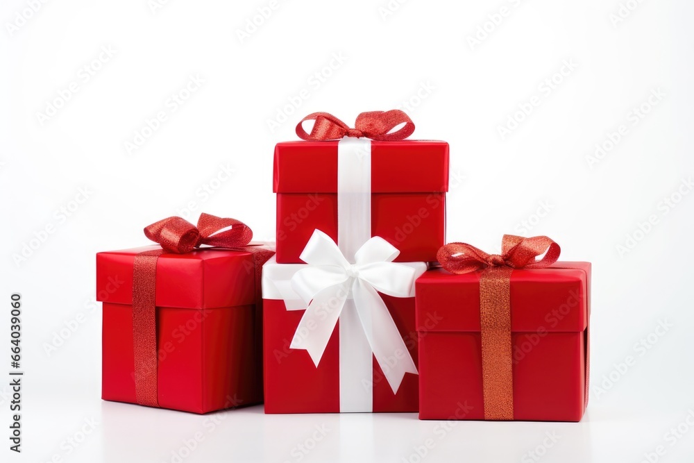Fototapeta premium Christmas gift boxes on white background, Happy New Year