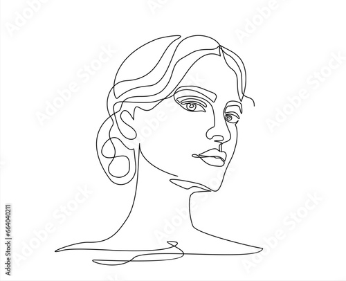 Hand drawn one line vector. One line face. Continuous linear sketch woman face. Female portrait black white artwork outline vector hand drawn illustration. Modern art girl head for beauty salon logo