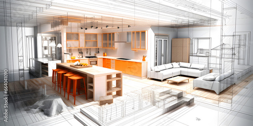 Interior Design Sketch: Creative Room Concept,, Sketching Home Interiors: Artistic Design Concept Generative Ai