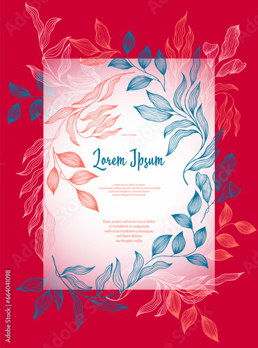 Bay leaves frame vector greeting card template. Rustic card design with laure...