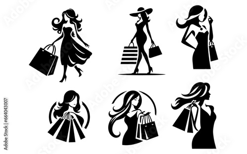 Shopping girl vector illustration black color