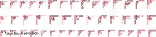 Set of Chinese frame borders art china style. Asian new year decorative traditional borders, oriental red line retro pattern for images frames. Vintage frame border isolated on transparent background.