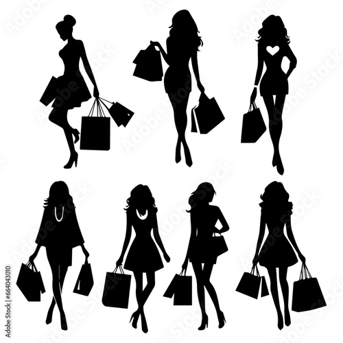 Shopping girl vector illustration black color