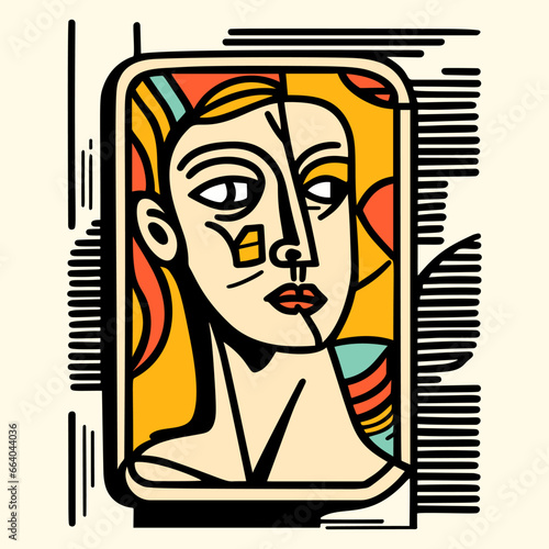 Abstract female face in linear style. Vector illustration for displays. The cover of a cubist magazine