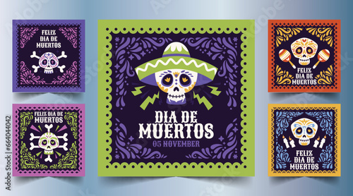 flat bannerscollection dia de muertos celebration design vector illustration