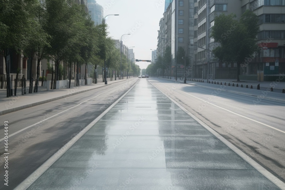 Transparent empty road with sidewalks. Generative AI