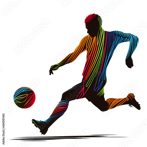 Team Spirit:  Footballer Chasing Glory in Colorful Silhouette outlines, African Spirit photo