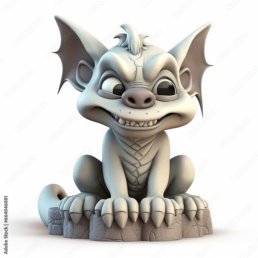 Gargoyle, mythical scary creature, funny cute cartoon 3d illustration on white background, creative avatar Gargoyle, mythical scary creature, funny cute cartoon 3d illustration on white background, creative avatar