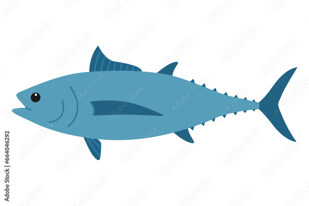 Cute blue tuna. Sea and ocean fish. Underwater life. Childish character. Vector flat illustration isolated on white background Cute blue tuna. Sea and ocean fish. Underwater life. Childish character. Vector flat illustration isolated on white background