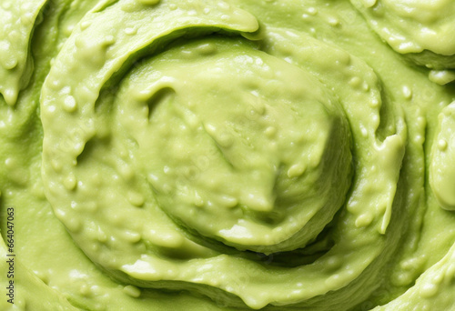 Guacamole recipe background. Green fresh guacamole texture, top view. Liquid creamy vegetable sauce, generated by AI