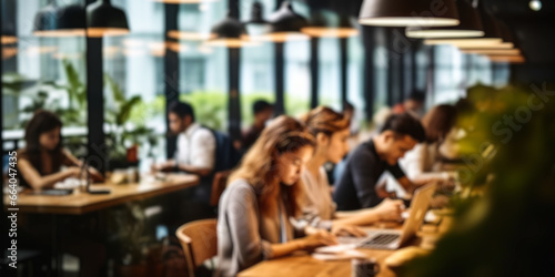 Blurred background image of a Community of Entrepreneurs at Modern Co-working Office