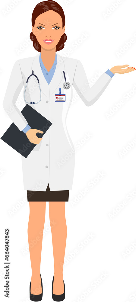 Woman Doctor Holding Clipboard Talking,