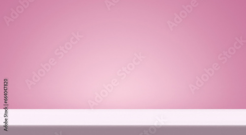 Wallpaper Mural White empty table top in front, gradient empty pink wall background. Blank podium, pedestal, scene, shelf for showing cosmetics product. Horizontal panoramic minimalism backdrop, generated by AI Torontodigital.ca