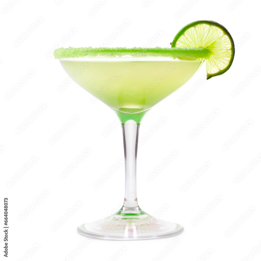 Margarita cocktail in salt-rimmed glass with lime isolated on white background Margarita cocktail in salt-rimmed glass with lime isolated on white background