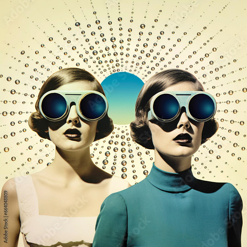 Surrealistic pop art portrait in 1970s style, collage art, Generative AI