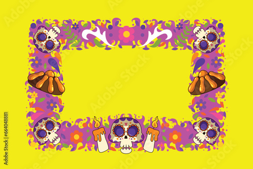 hand drawn frame template dia de muertos celebration design vector illustration