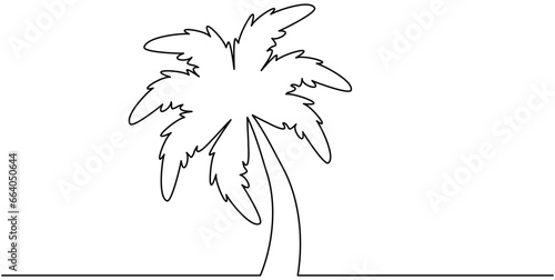 Palm tree continuous line drawing. Tropic coconut tree. Vector illustration isolated on white. 