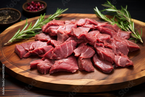 raw meat on a cutting board, generative ai.