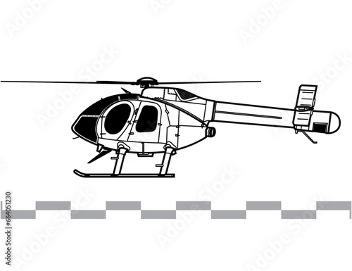 MD Helicopters MD 520N. Light utility helicopter with NOTAR system. Side view. Image for illustration and infographics. photo