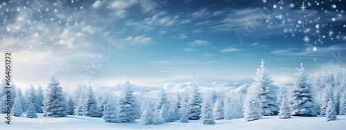 Winter Wonderland, Serene Snowy Trees and Glistening Snowflakes � Festive Christmas Background © NE97