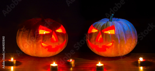 Wallpaper Mural closeup halloween pumpkin with candles in dark, jack-o-lantern traditional holiday scene Torontodigital.ca