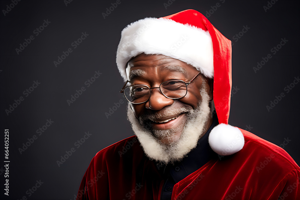 black elderly man wearing santa hat