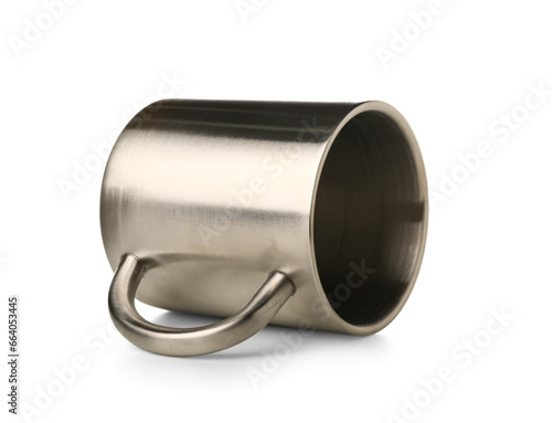 Metal mug on white background