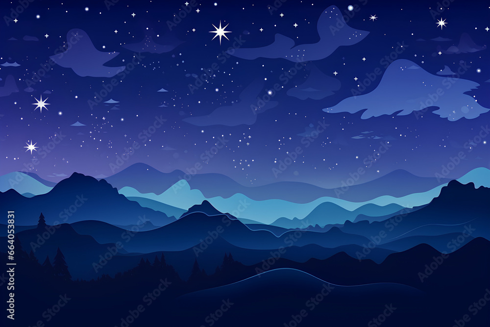Night sky background with falling star symbols flat vector flat minimalistic isolated illustration. Generative AI